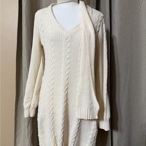 Allison Brittney Cream Cable Knit Sweater Dress with Matching Scarf | NWOT | Siz